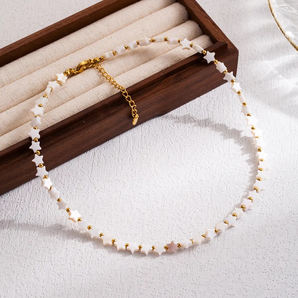 IG Style Vacation Star Heart Shape Stainless Steel Shell Beaded 18K Gold Plated Necklace_colorza_2