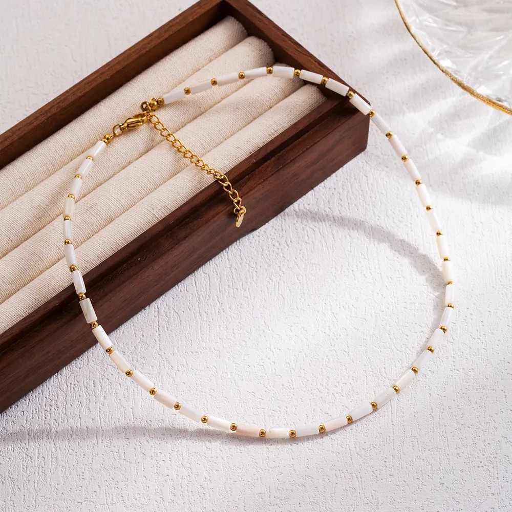IG Style Vacation Star Heart Shape Stainless Steel Shell Beaded 18K Gold Plated Necklace_colorza_3