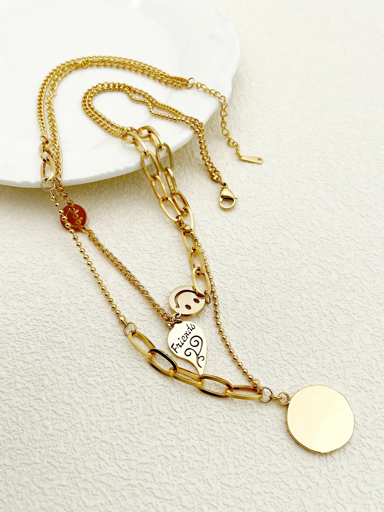 Casual Modern Style Sun Moon Smiley Face Stainless Steel Layered Polishing Plating Gold Plated Layered Necklaces_colorza_2