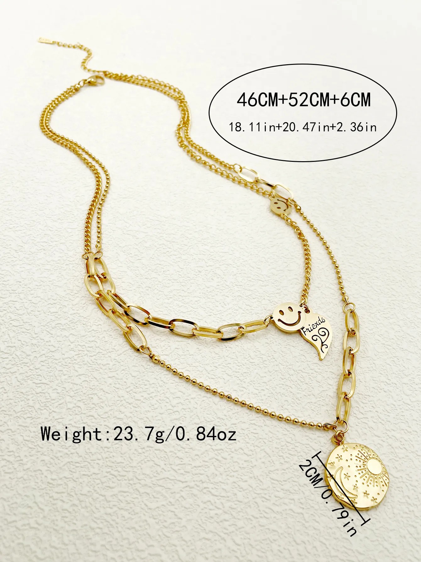 Casual Modern Style Sun Moon Smiley Face Stainless Steel Layered Polishing Plating Gold Plated Layered Necklaces_colorza_3