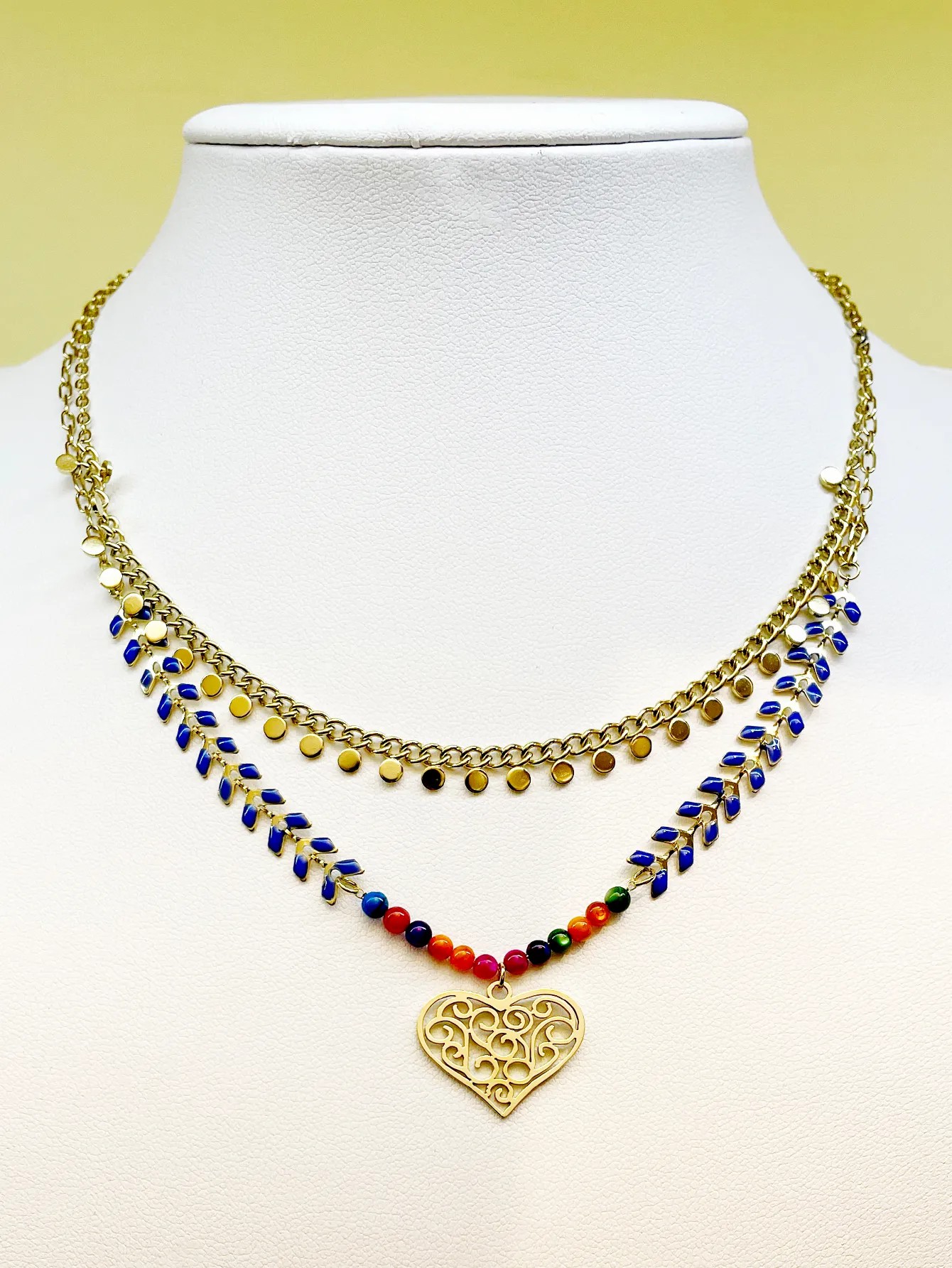 Casual Vacation Heart Shape Stainless Steel Layered Enamel Plating Gold Plated Layered Necklaces_colorza_1