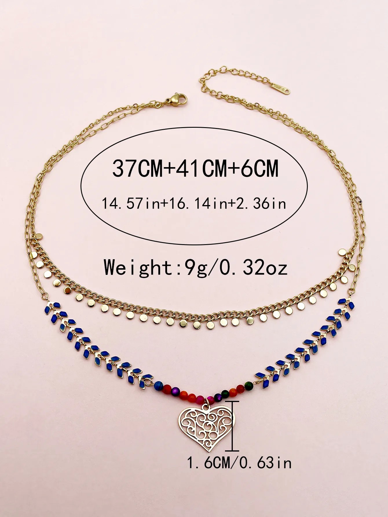Casual Vacation Heart Shape Stainless Steel Layered Enamel Plating Gold Plated Layered Necklaces_colorza_3