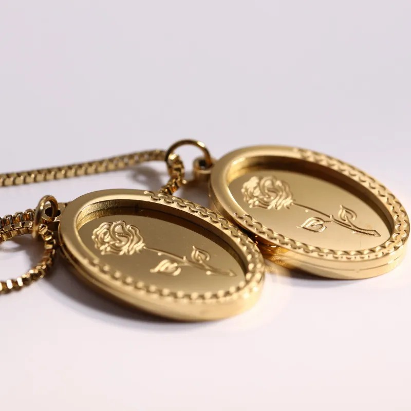 Vintage Style Romantic Rose Stainless Steel Plating Carving 18K Gold Plated Pendant Necklace_colorza_1