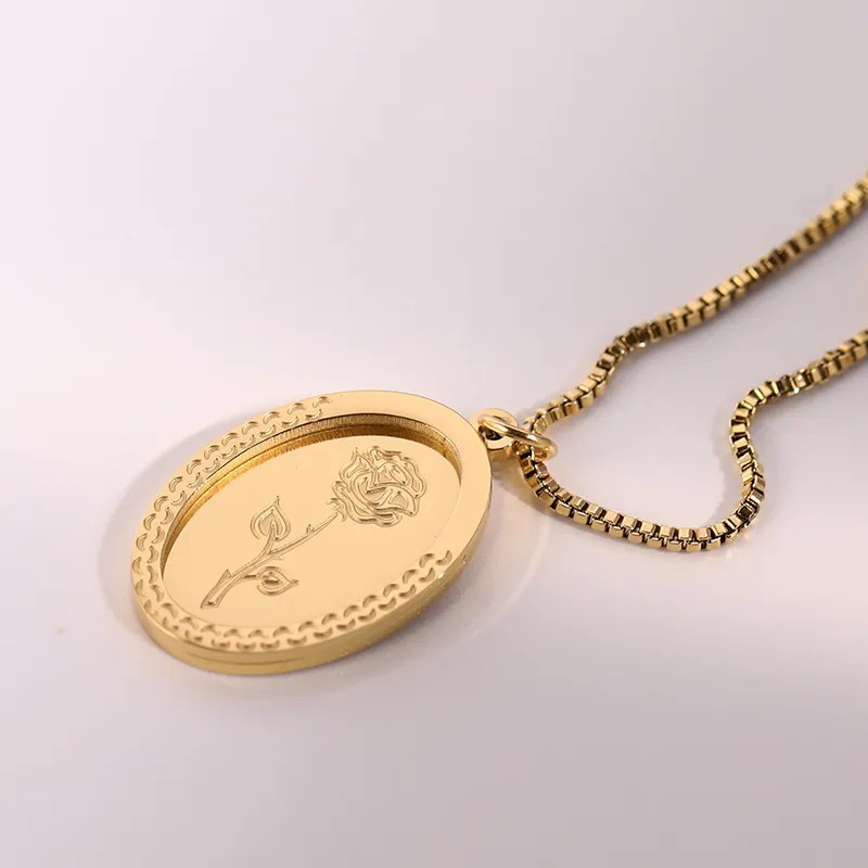 Vintage Style Romantic Rose Stainless Steel Plating Carving 18K Gold Plated Pendant Necklace_colorza_2