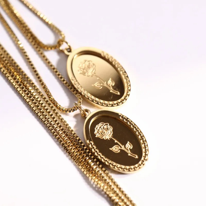Vintage Style Romantic Rose Stainless Steel Plating Carving 18K Gold Plated Pendant Necklace_colorza_6