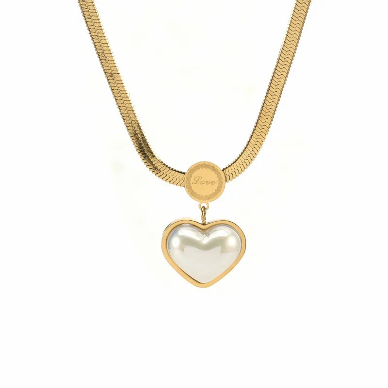 IG Style Sweet Heart Shape Titanium Steel Plating Inlay Artificial Pearls Pendant Necklace_colorza_1
