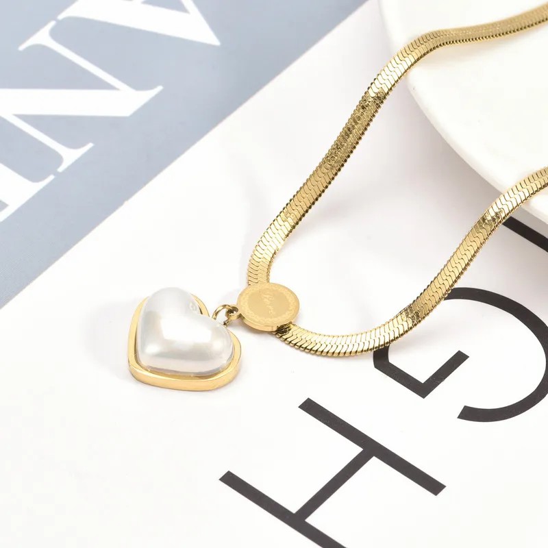 IG Style Sweet Heart Shape Titanium Steel Plating Inlay Artificial Pearls Pendant Necklace_colorza_2