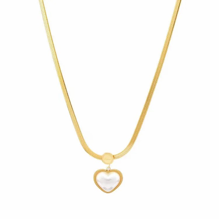 IG Style Sweet Heart Shape Titanium Steel Plating Inlay Artificial Pearls Pendant Necklace_colorza_3