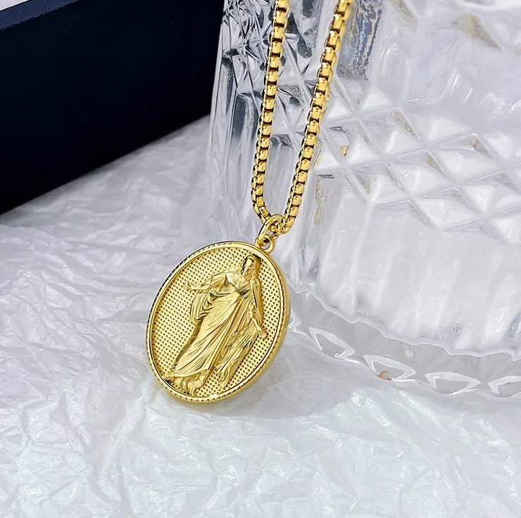 Retro Streetwear Oval Stainless Steel Titanium Steel Plating Pendant Necklace_colorza_1