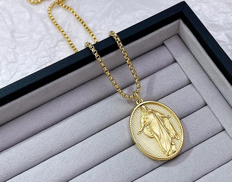 Retro Streetwear Oval Stainless Steel Titanium Steel Plating Pendant Necklace_colorza_2