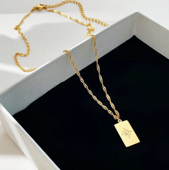 Elegant Lady Star Rectangle Stainless Steel Titanium Steel Plating Pendant Necklace_colorza_1