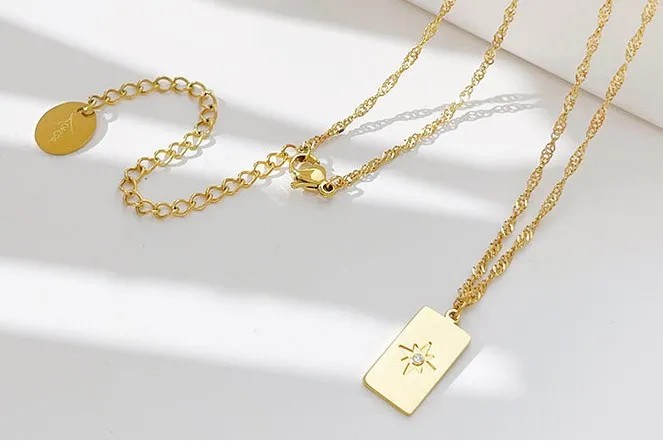 Elegant Lady Star Rectangle Stainless Steel Titanium Steel Plating Pendant Necklace_colorza_2