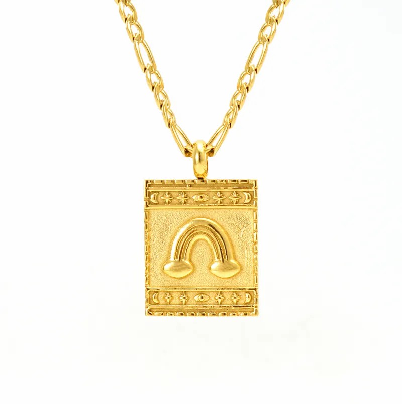Modern Style Rainbow Heart Shape Crown Stainless Steel Plating 18K Gold Plated Pendant Necklace_colorza_1