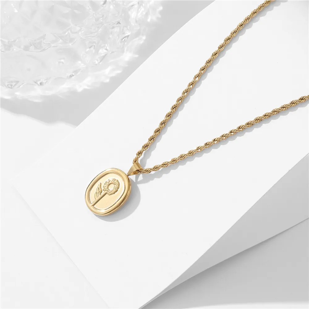 Simple Style Commute Oval Rose Titanium Steel Plating 18K Gold Plated Necklace_colorza_2