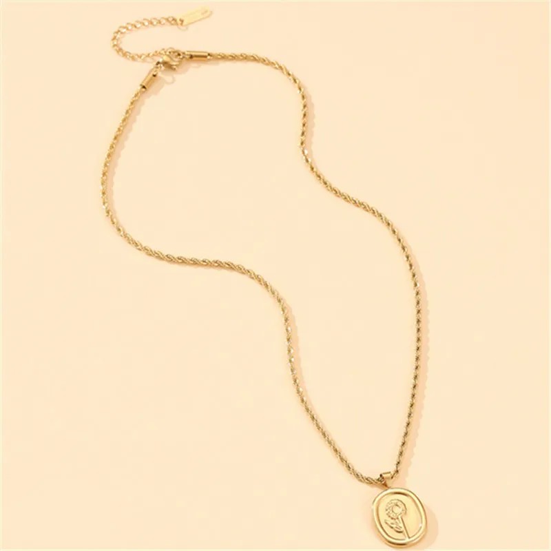 Simple Style Commute Oval Rose Titanium Steel Plating 18K Gold Plated Necklace_colorza_4