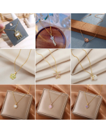 Temperament Flower Butterfly Inlaid Rhinestone Pendant Titanium Steel Necklace