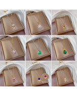 Refined Four-Leaf Clover Fox Fish Pendant Stainless Steel Plating Zircon Necklace Colorza