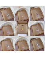 Classic Zircon Inlaid Swan Bowknot Fish Pendant Stainless Steel Plating Necklace Colorza