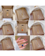 Exquisite Stars Heart Tassel Geometric Inlaid Zircon Pendant Titanium Steel Necklace