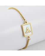 Bracelet With Alphabet Initial Letters A Pure Shell Inlaid Square Pendant Minimalist Stainless Steel Gold Plated For Women Holiday Gift Antitarnish