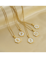 Best Sale Initial Letter Hexagon Shape Pendant Necklace With Gold Chain CA7810218