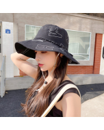 Sun Protection Wide Brim Bucket Hat-Black-HC680719