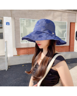 Sun Protection Wide Brim Bucket Hat-Blue-HC680717