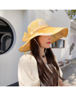 Sun Protection Wide Brim Bucket Hat-Yellow-HC680712