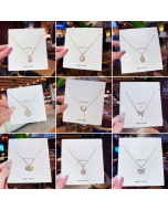 Popular Butterfly Bow Knot Rabbit Titanium Steel Zircon Inlaid Gold Pendant Necklace Colorza