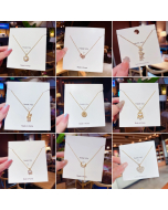 Trendy Moon Heart Longevity Lock Pendant Rhinestone Inlaid Stainless Steel Necklace Colorza