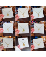 Trendy Longevity Lock Rabbit Pendant Rhinestone Inlaid Stainless Steel Necklace Colorza