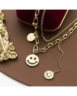 Smiley Pendant Double Chain Stainless Steel Necklace