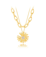Double Layer Diamond Daisy Stainless Steel Necklace In Gold Color CA7810115