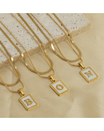 Double Layer Initial Letter Necklace Inlaid Square White Shell Pendant Necklace CA7810210