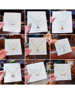 Elegant Bow Knot Bear Star Pendent Rhinestone Inlaid Titanium Steel Gold Plated Necklace Colorza
