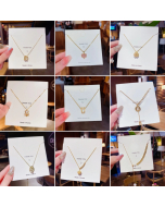Exquisite Bear Heart Leaf Titanium Steel Inlaid Gold Pendant Necklace Colorza