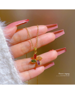 Fashion Spring Color Zircon Fourpetal Flower With Stainless Necklace CA7810157