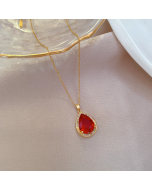 Fashion Titanium Steel Necklace With Red Stone Pendant Inlaid Mini Diamond CA7810139