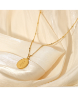 Gold Daisy Carved Pendant Stainless Steel Station Chain Necklace CA7810114