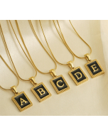 Initial Name Stainless Steel Necklace With Square Black Shell Tag CA7810221