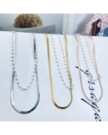Necklace Steel Titanium Steel Layered Pearl With Flat Snake Chain Necklace Gifts For Her Mom Friend