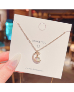 Moon Crystal Pendant With Stainless Steel Twist Chain Necklace In Gold CA7810124