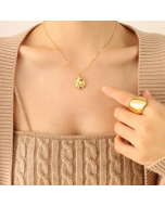 Retro Gold Color Hollow Irregular Disc Charm With Vine Chain Necklace CA7810181