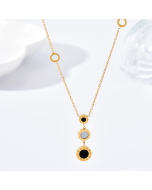 Round Acrylic Shell With Long Circle Pendant And Stainless Steel Necklace CA7810152