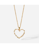 Zircon Inlaid Heartshaped Stainless Steel Necklace - Gold Plated