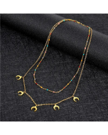 European and American double-layer stainless steel crescent sweater clavicle chain