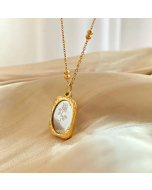 Vintage Magic Mirror Rose Flower Titanium Steel Gold Plated Necklace