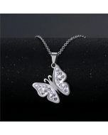 Exquisite Butterfly Shape Inlaid Diamond Pendant Stainless Steel Necklace Wholesale Jewelry