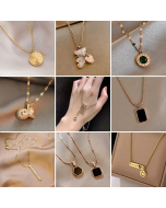 Minimalism Flower Gourd Zircon Inlaid Pendant Titanium Steel Necklace Colorza