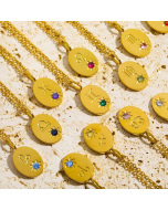Minimalism Oval Constellation Pendant 18K Gold Plated Zircon Stainless Steel Necklace CA07831385